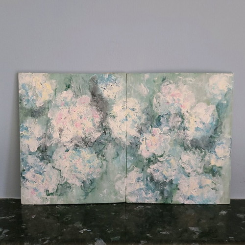 Artwork with abstract flowers on wood made to order, handmade