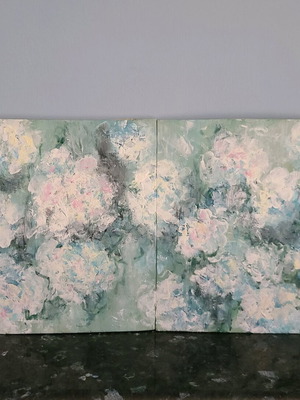 Artwork with abstract flowers on wood made to order, handmade