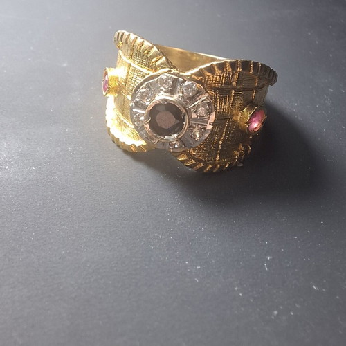 Gold Byzantine ring 14k like new with sapphires, rubies and diamonds