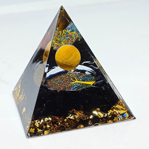 Orgonite pyramid with Tiger's Eye and Tree of Life like new