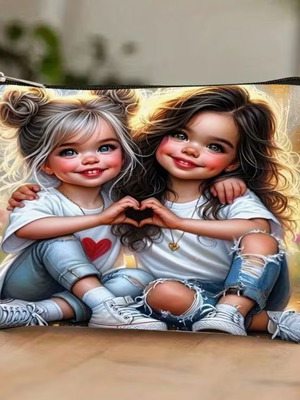 Toiletry bag with two cute girls new