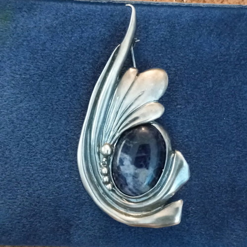 Lalaunis silver pin 925 with natural sodalite stone used, vintage