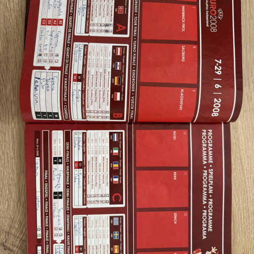 Euro 2008 Panini album used with scores and 6 stickers