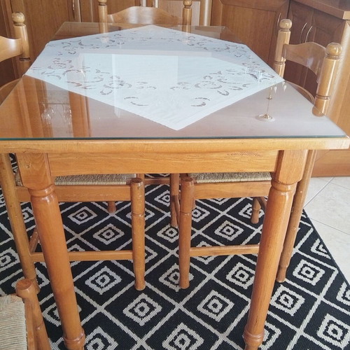 Kitchen dining table with glass top and 4 chairs