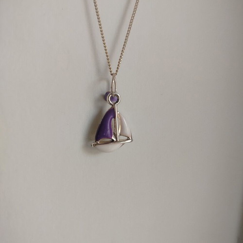 Purple Sailing Necklace with Gold Steel Chain and Enamel Motif