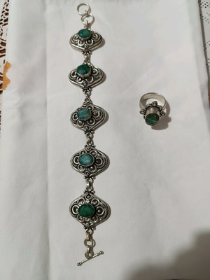Vintage silver jewelry set with semi-precious stones new