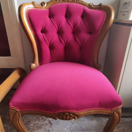 Vintage living room set with velvet sofa, armchairs and chairs like new