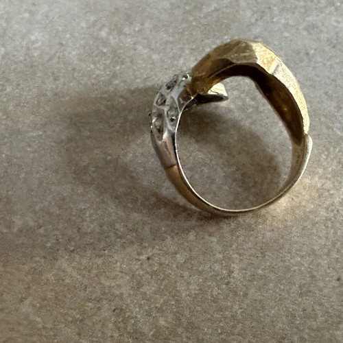 Gold ring with diamonds 14K used, handmade 7 grams