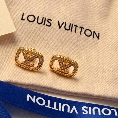 LV style earrings, 18K gold plated stainless steel with stones