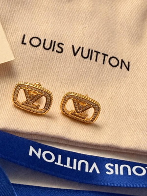 LV style earrings, 18K gold plated stainless steel with stones