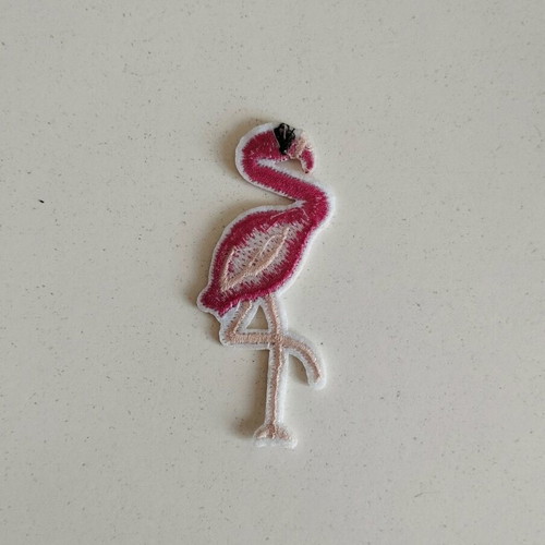Sewn patch in pink flamingo shape like new