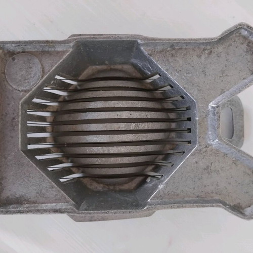 Vintage egg slicer used, aluminum and wire