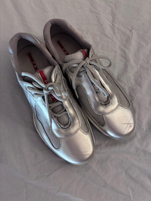 Prada Leather Sneakers Silver Men EU 44-45