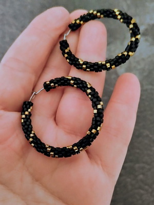 Miyuki women's hoop earrings made to order, black and gold bronze