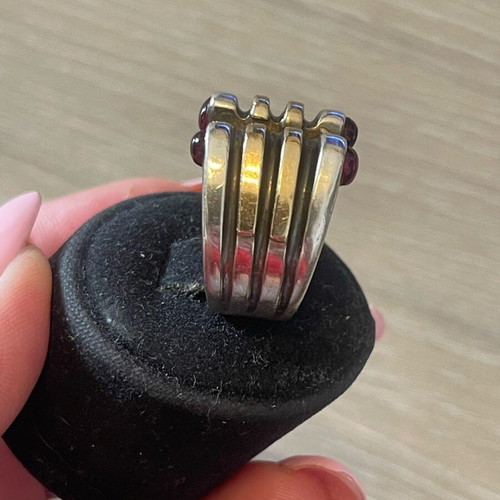 Silver-gold ring used with 4 solid rubies, size 57