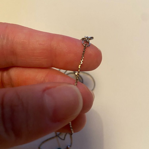 Double silver women's necklace with green beads refurbished