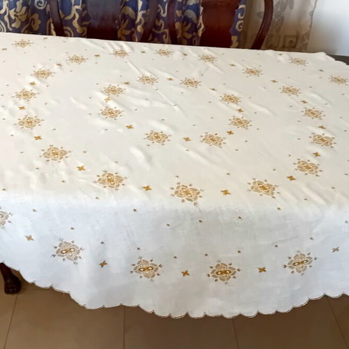 Tablecloth with Handmade Karsaniko Embroidery, New, Linen Fabric