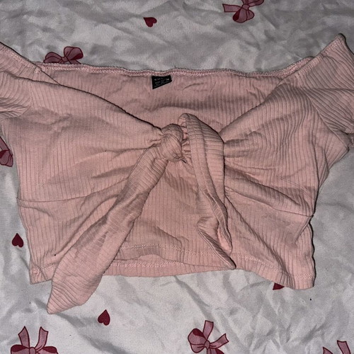 Shein pink rib crop top with front tie, used, size M