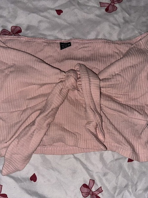 Shein pink rib crop top with front tie, used, size M