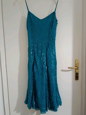 Vardas Vintage dress with sequins 100% silk used, turquoise