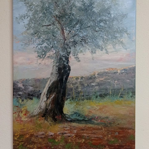 Olive Tree Oil Painting New, Palette Knife Technique 43x57 cm