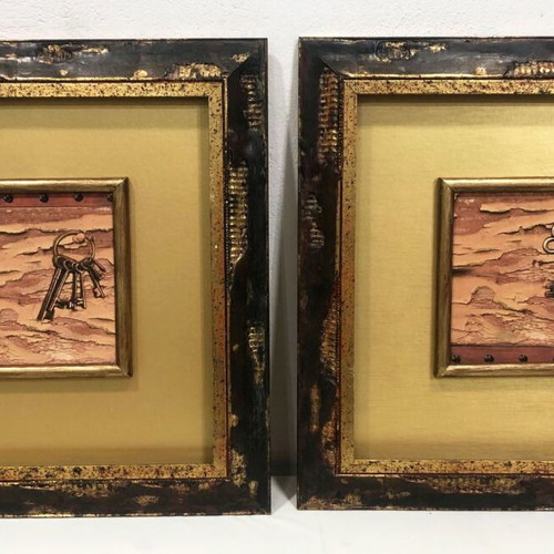 Decorative frame set like new with carved frame and gold leaf