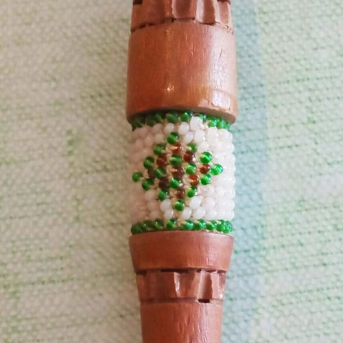 Vintage handmade wooden smoking pipe with beadwork like new