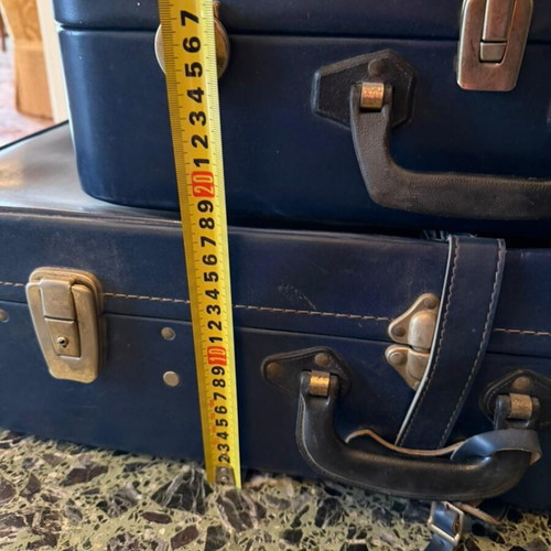 Vintage suitcase set used, blue, 2 pieces
