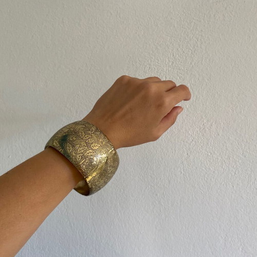 Wooden and carved gold bracelets set of 3 pieces