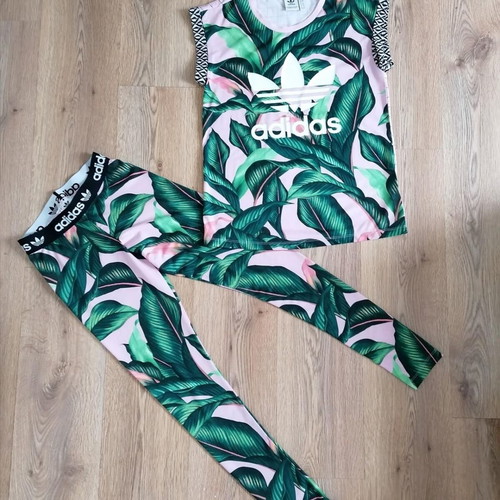 Adidas set like new, pink multicolor with leaf pattern, size 6 UK