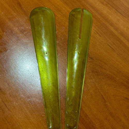 Plastic salad tongs used