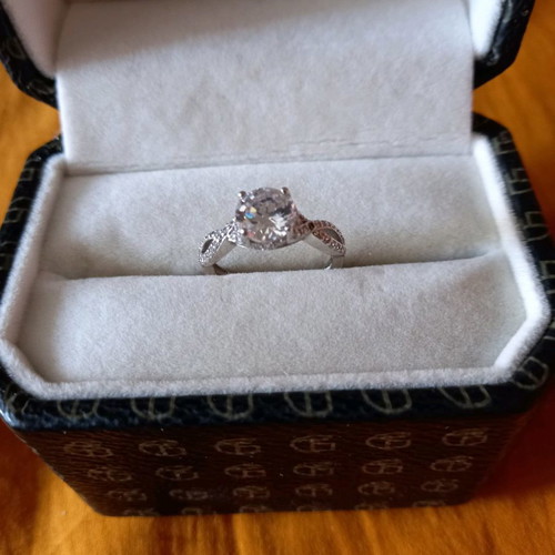 Sterling Silver 925 Platinum-Plated Solitaire Ring Galerie Tsangarakis