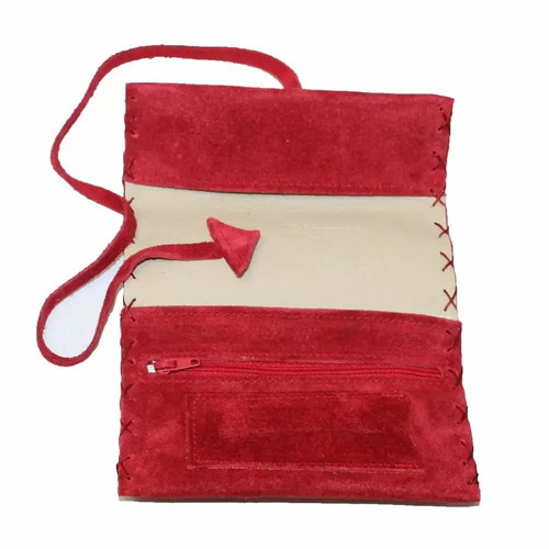 Sertiko Suede Leather Tobacco Pouch Red