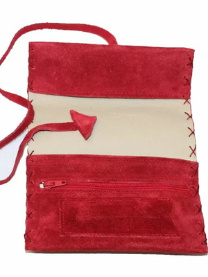 Sertiko Suede Leather Tobacco Pouch Red