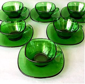 Σετ φλιτζάνια του καφέ 6 τμ. Vereco emerald green France 60'-70'.