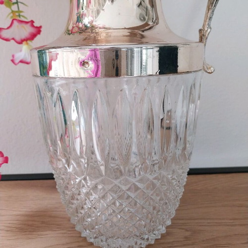 Vintage crystal and silver-plated metal carafe from France