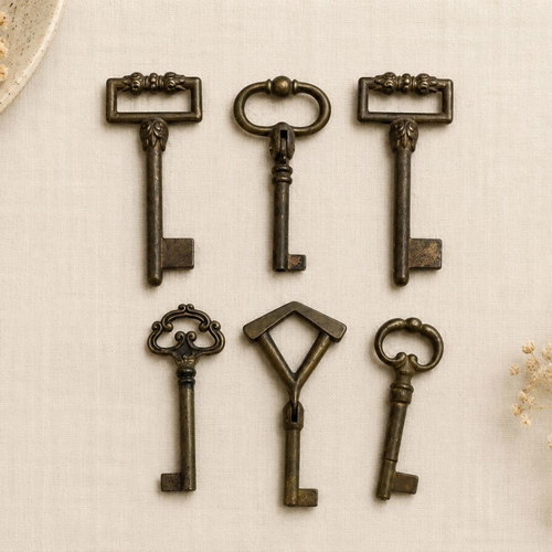 Vintage metal keys set of 6 used, Italy