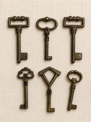 Vintage metal keys set of 6 used, Italy