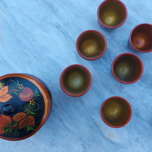 Russian Khokhloma set new, 9 pieces, traditional wooden