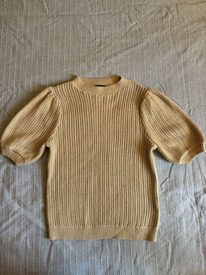 Short Sleeve Knit Top beige with silver shimmer thread, like new, size S