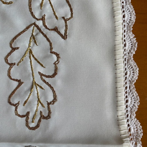 Handmade tablecloth with crochet lace used