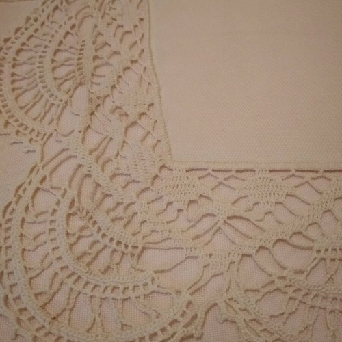 Set of 4 used fabric and lace table runners from the 70s
