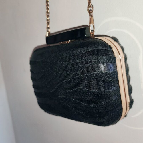 Lynne black embossed fabric handbag