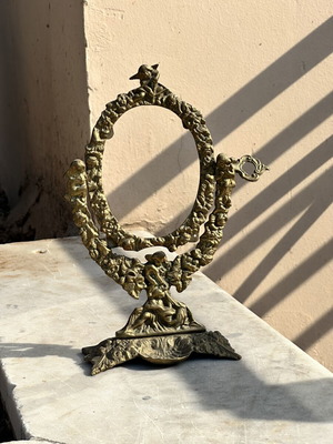 Brass tabletop frame with cherubs and floral decoration vintage used