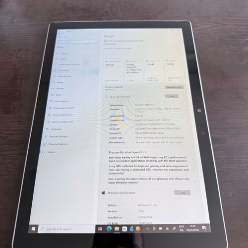 Microsoft Surface Pro 5 tablet used with 128GB storage and 4GB RAM