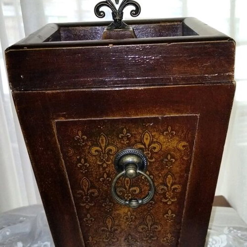Antique 19th Century Wooden Cutlery or Candle Box with Fleur-de-lis, used