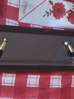Vintage desk decoration wood, plexiglass, copper like new 37.5x15