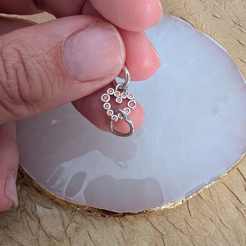Charm silver double heart with orange translucent stones new