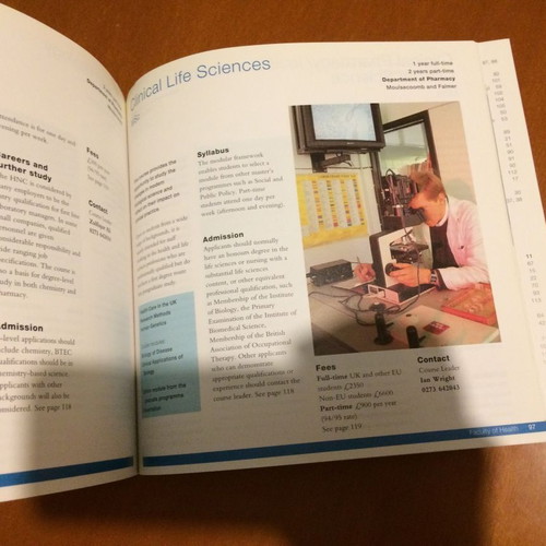 University of Brighton Postgraduate Prospectus 1995 used, missing part of page