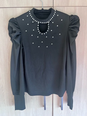 Shein blouse unused with sewn pearls, size S, black